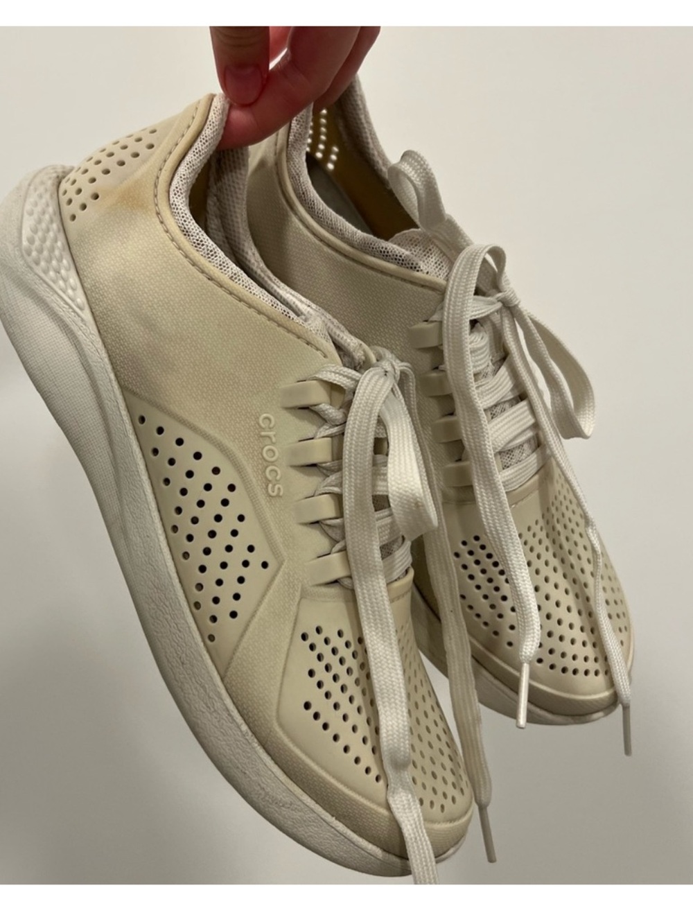 CROCS Women's Lace-Up Sneakers in Off-White/Cream